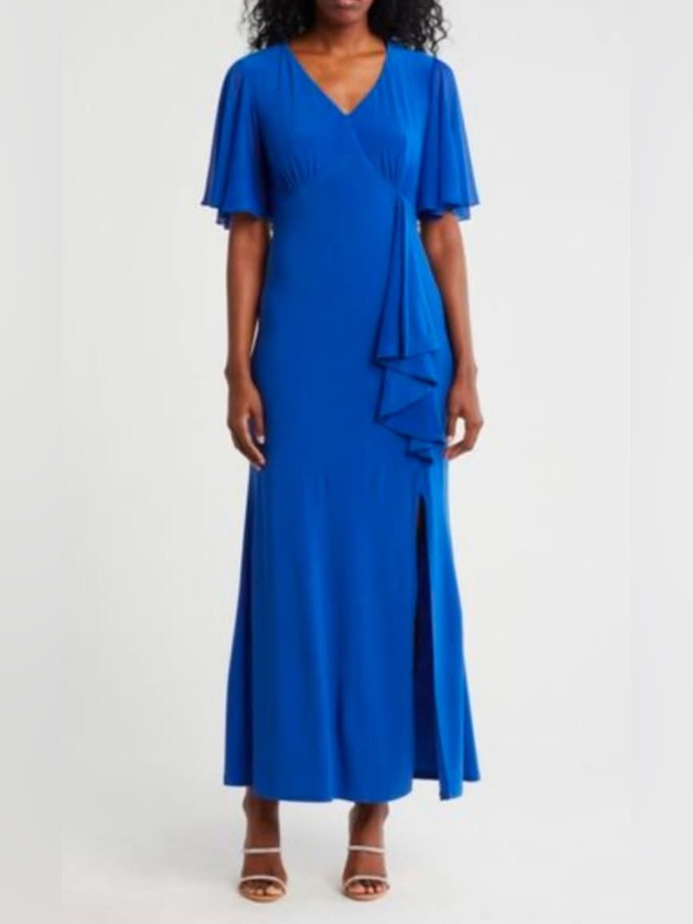 NWT Marina Flutter Sleeve Ruffle Maxi Dress Size 16 MRSP $615
